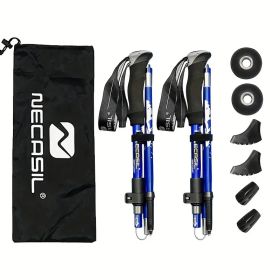 Five Section Folding Trekking Cane For Hiking And Walking - Lightweight 7075 Aluminum, Strong And Durable Outer Lock And High-density EVA Grip (Color: Blue)