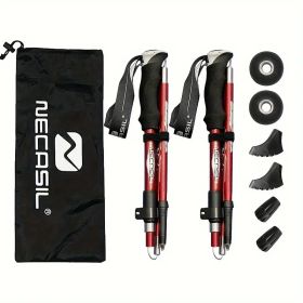 Five Section Folding Trekking Cane For Hiking And Walking - Lightweight 7075 Aluminum, Strong And Durable Outer Lock And High-density EVA Grip (Color: Red)
