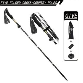 Five Section Folding Trekking Cane For Hiking And Walking - Lightweight 7075 Aluminum, Strong And Durable Outer Lock And High-density EVA Grip (Color: 1PC Black)